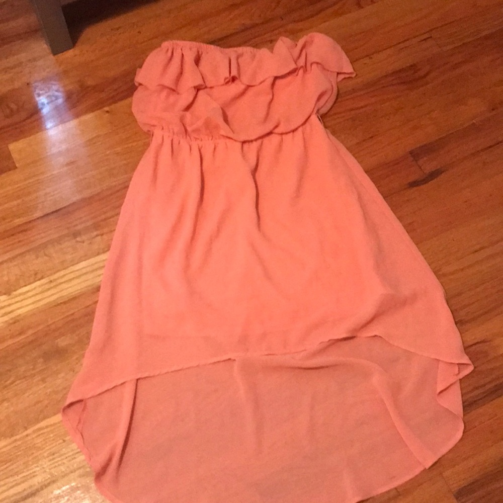 Strap less dress coral color